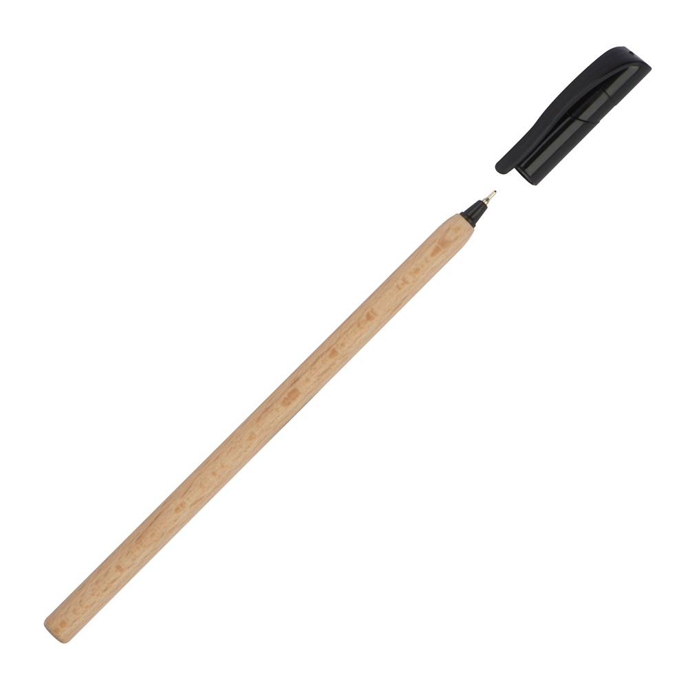 Holzkugelschreiber mit schwarzer Kunststoffkappe