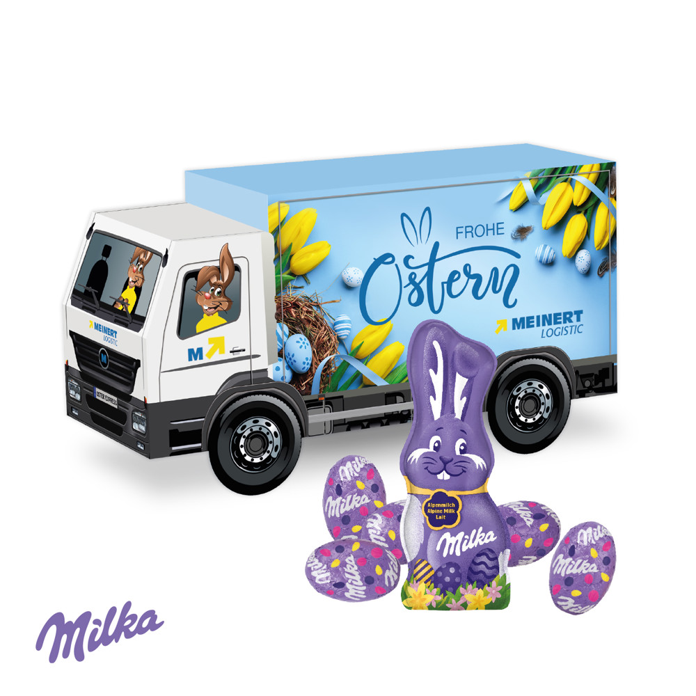3D Präsent "LKW" Ostern mit Schokoladenmischung von Milka