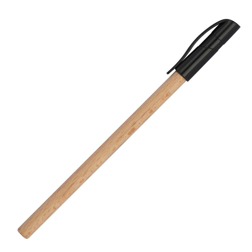 Holzkugelschreiber mit schwarzer Kunststoffkappe
